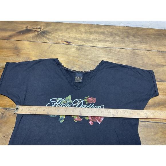 Vtg Harley Davidson 3D Emblem Womens V-Neck Lace Biker Crop Shirt Size Small - Picture 6 of 9